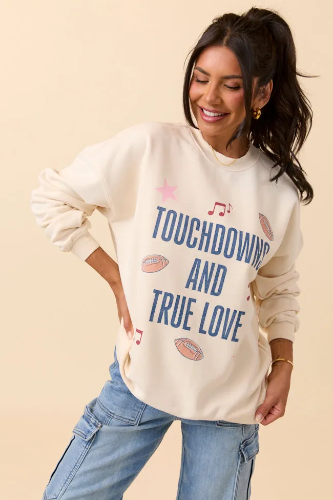 PrecisionTailoring Touch Downs And True Love Cream Graphic Sweatshirt