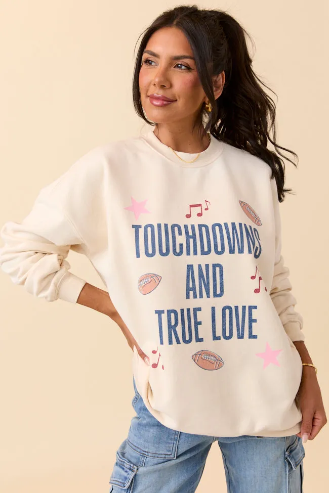 Touch Downs And True Love Cream Graphic Sweatshirt AbrasionFree Edging Heart Glow