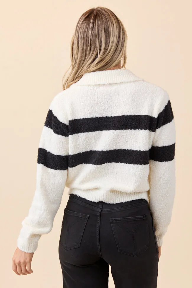 EcoConscious Production Astrid Black And White Collared Sweater