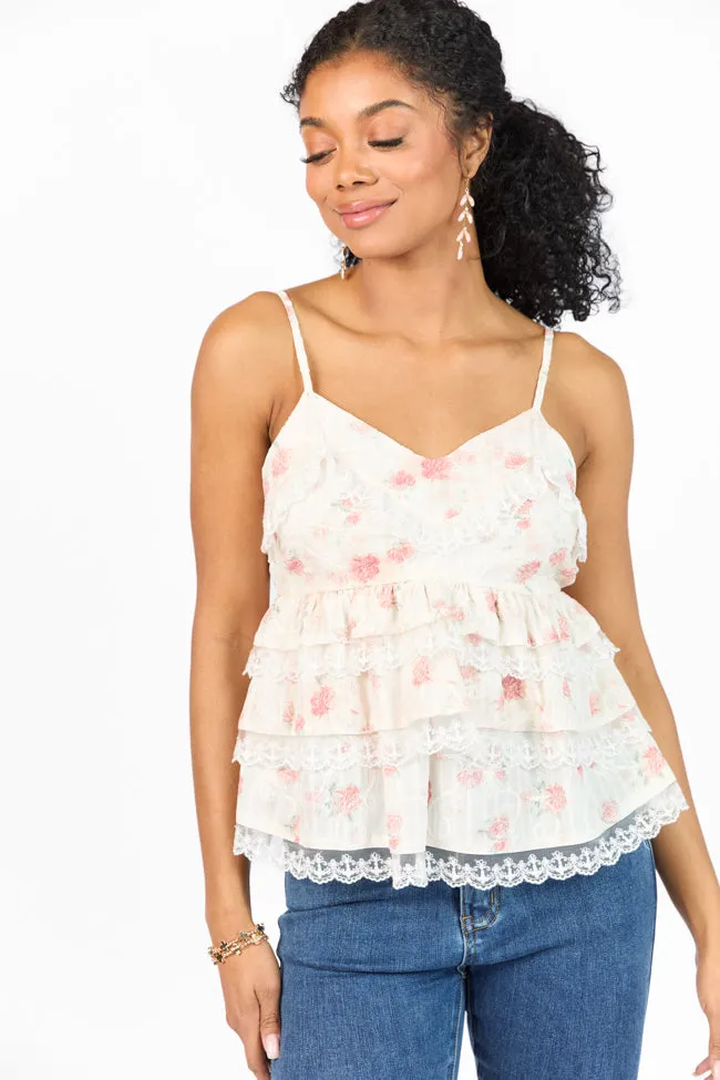 ThermalRegulation CompactWeave Come Out In The Wash Cream Multi Lace Tiered Floral Tank SALE