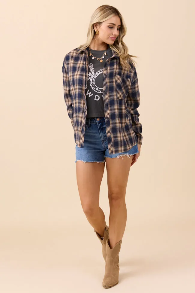 Rory Navy and Cream Plaid Flannel Button Down Top SALE SeamlessConstruction Outdoor Footwear