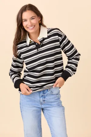 BuiltIn Grip FrictionReducing Lining Sandra Black Striped Collared Pullover