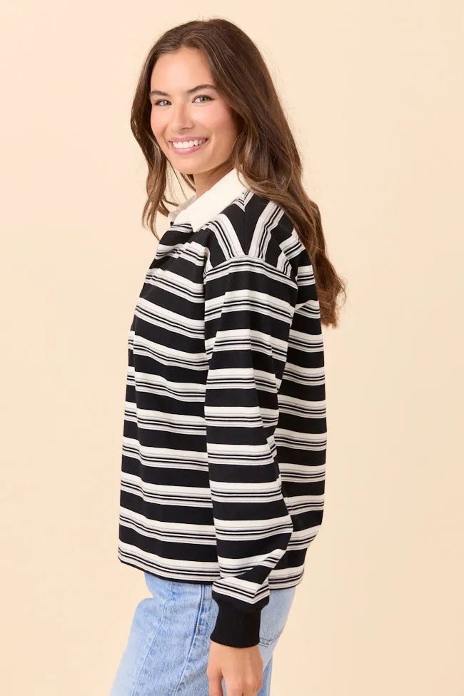 Stretch Fit StretchFit Sandra Black Striped Collared Pullover