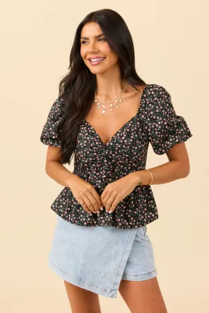 SweatAbsorbentLining Twist On Things Black Floral Twist Bust Woven Blouse
