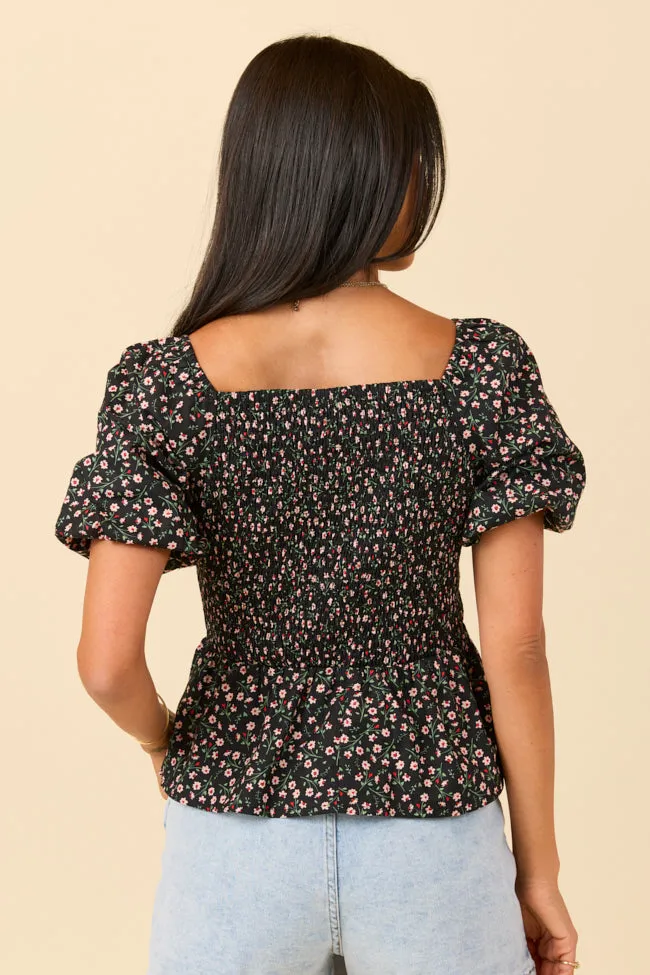 Twist On Things Black Floral Twist Bust Woven Blouse Travel Light