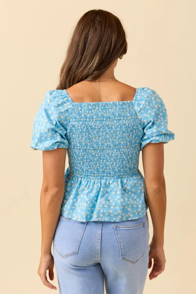 Twist On Things Blue Floral Twist Bust Woven Blouse Morning Walk