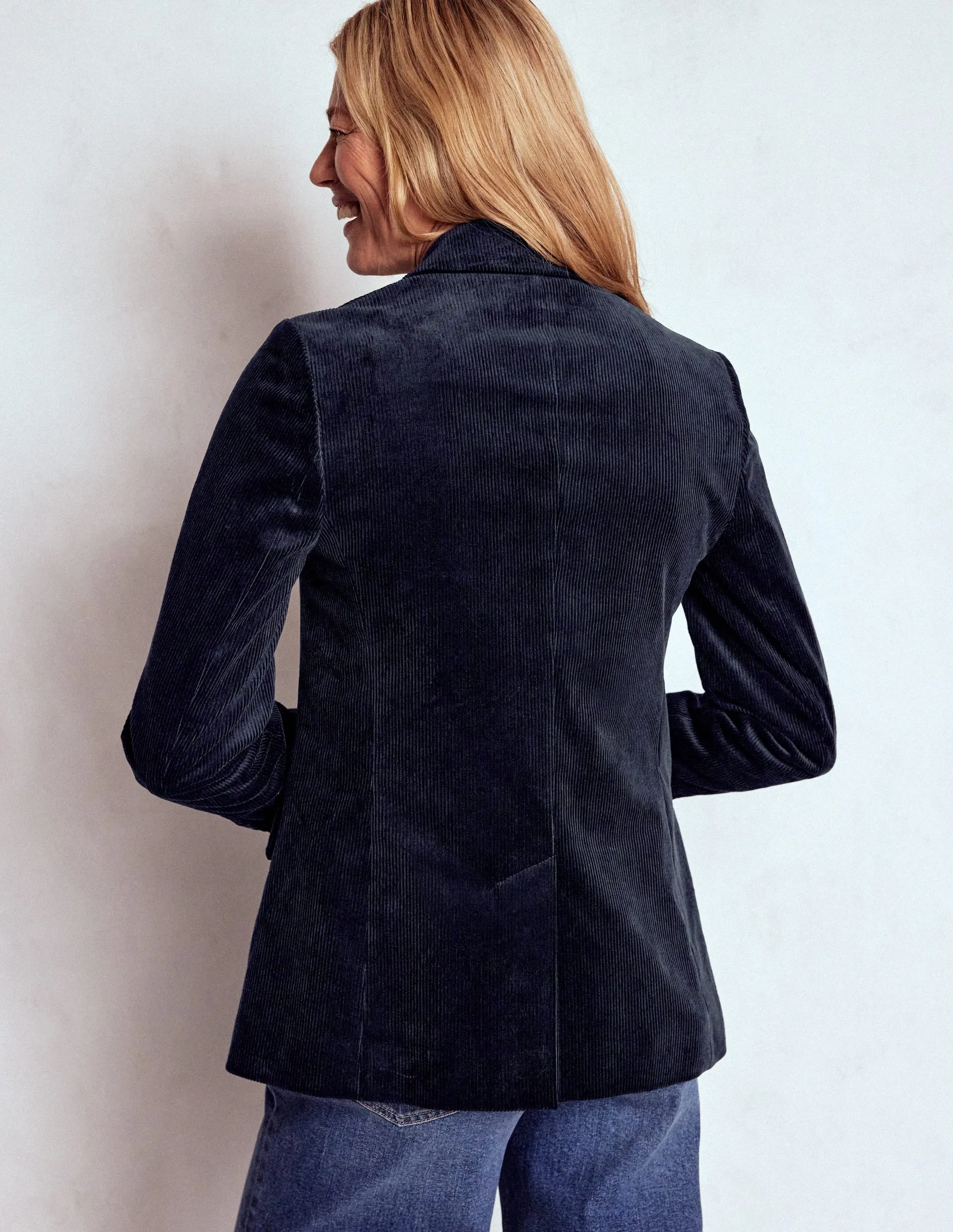 Full Zip Closure Stamford Cord Blazer-Navy
