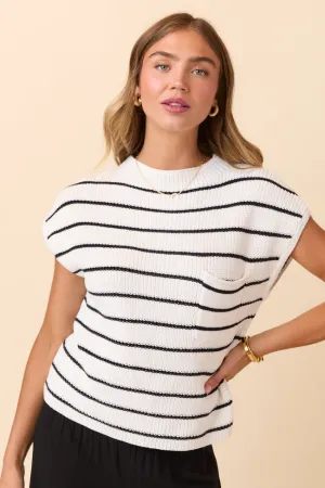 EcoFriendlyProduction Lauren Short Sleeve White Black Striped Sweater