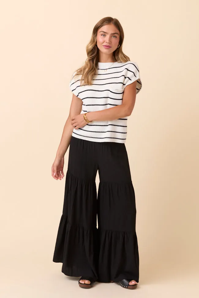 Light Layer Lauren Short Sleeve White Black Striped Sweater