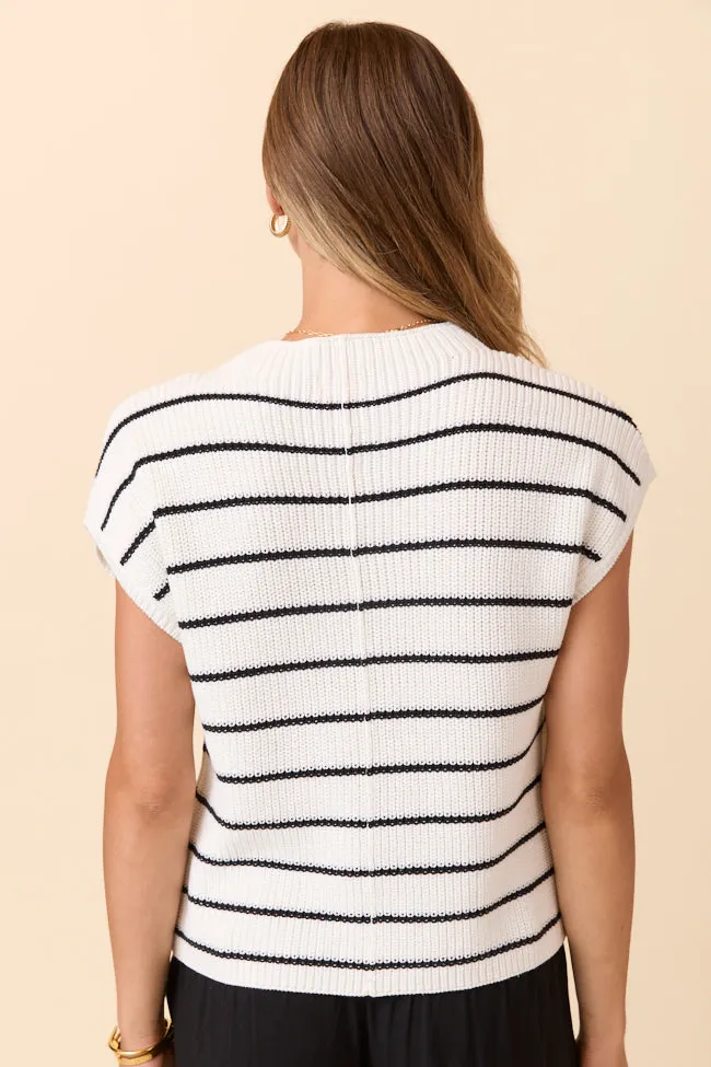 Lauren Short Sleeve White Black Striped Sweater Timeless Cardigan UniversalFit