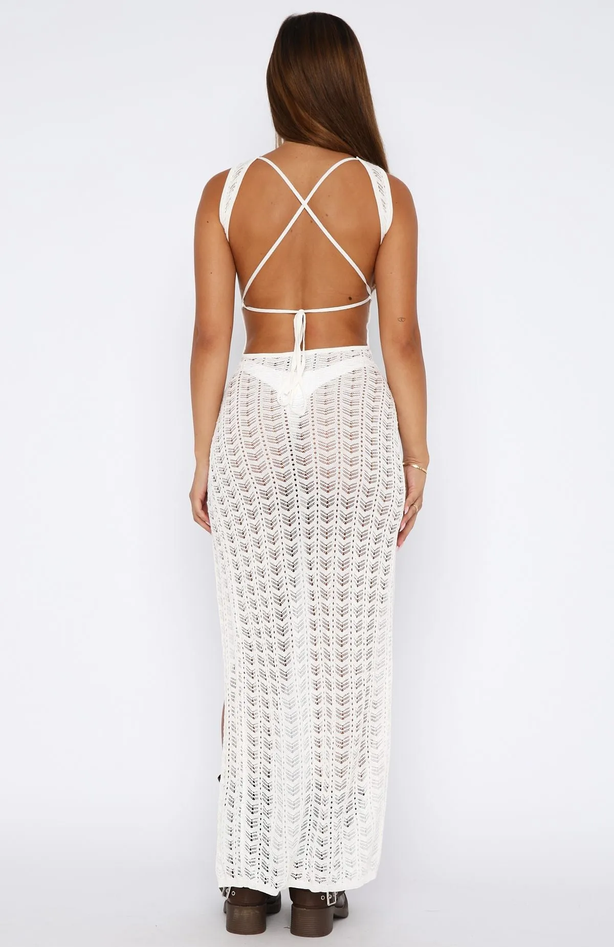 Can't Stop Won't Stop Knit Maxi Dress Off White Elastic-Cuff