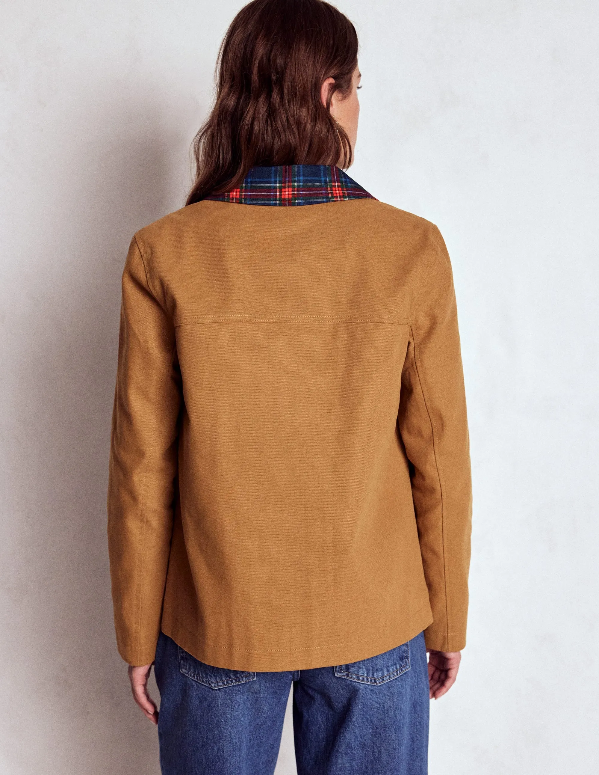 Stand Up Collar Canvas Barn Jacket-Hazelnut Brown, Check