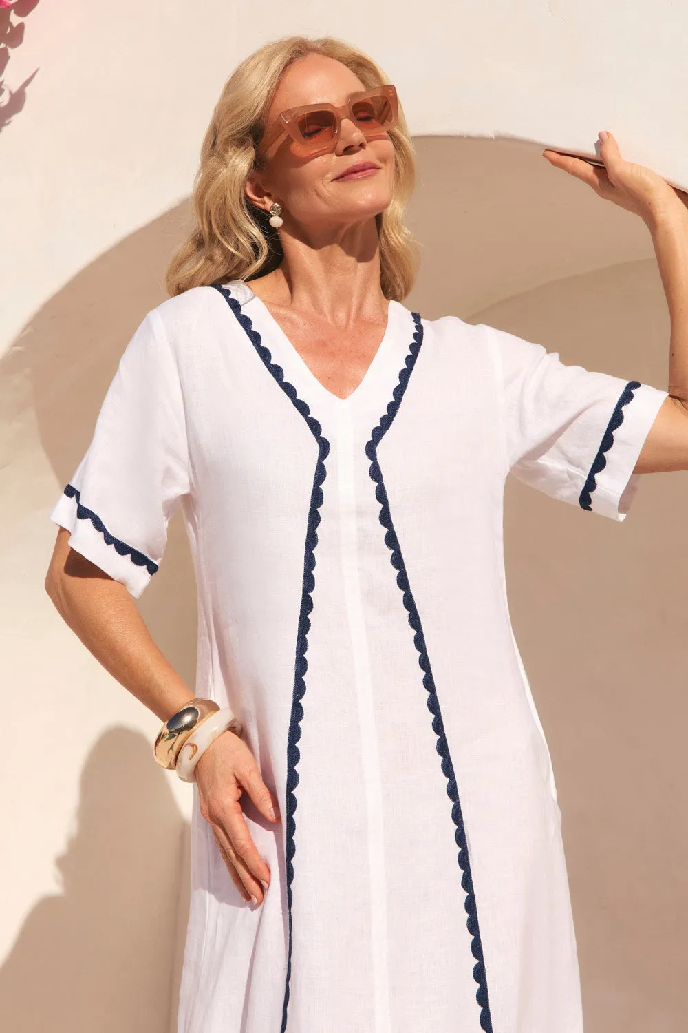 City Ready Tamara Linen V-Neck Dress in Seaside