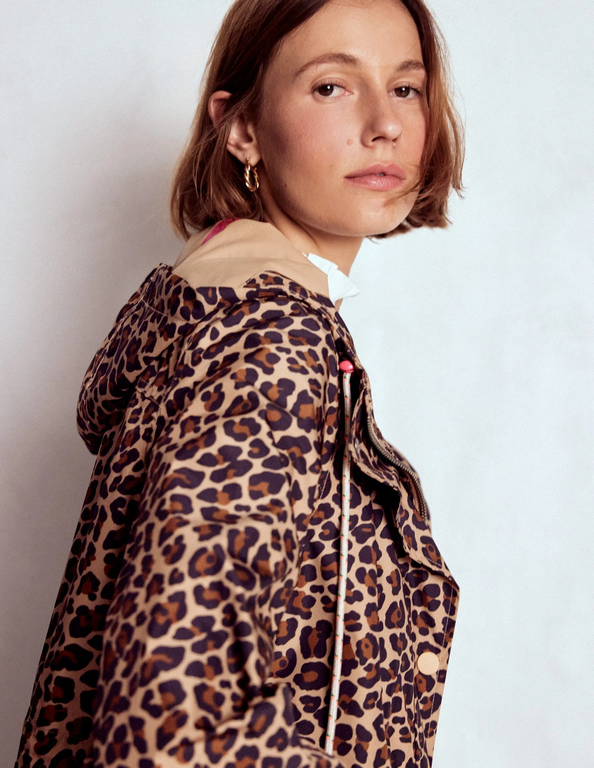 Longline Rain Mac-Multi, Cheetah Pop Relaxed Fit Structure New Cut