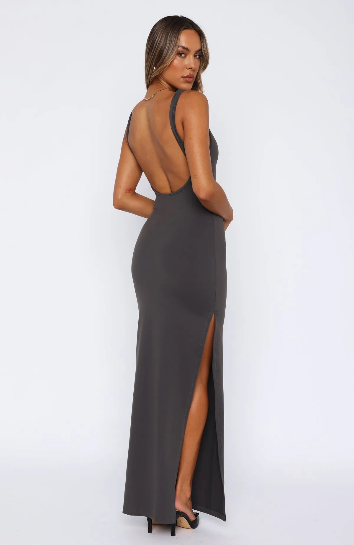 Flowing Fit Soft Draping Don't Want To Be Apart Maxi Dress Charcoal