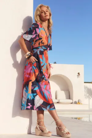 Farrah Midi Dress in Shinjuku Bright-Hue Skin-friendly