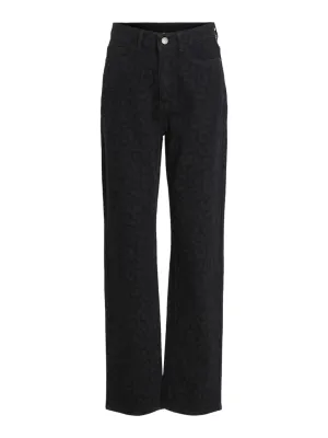 Balanced Look Youth Style Office Wear Vila Womens Jeans Kelly Jaf HW Straight Black Beauty/Leopard