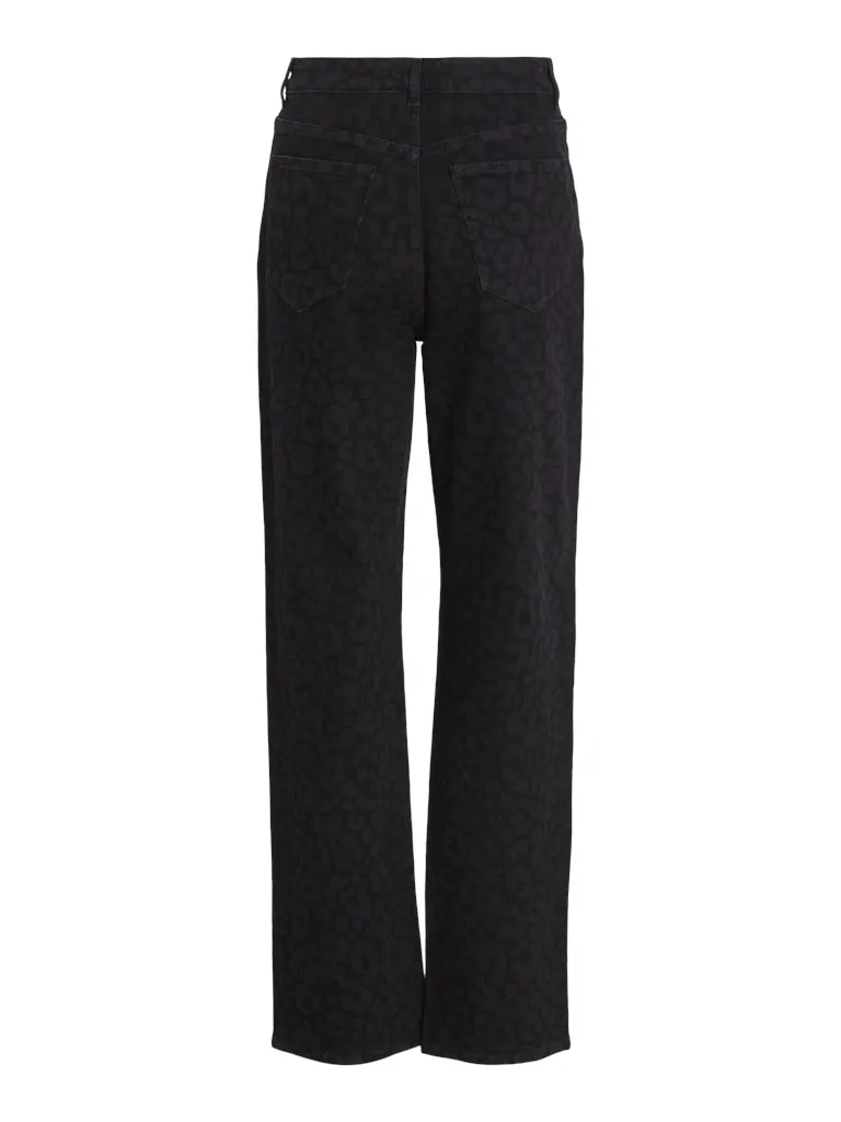 Pre Washed Denim Classic Wear Slim Vila Womens Jeans Kelly Jaf HW Straight Black Beauty/Leopard