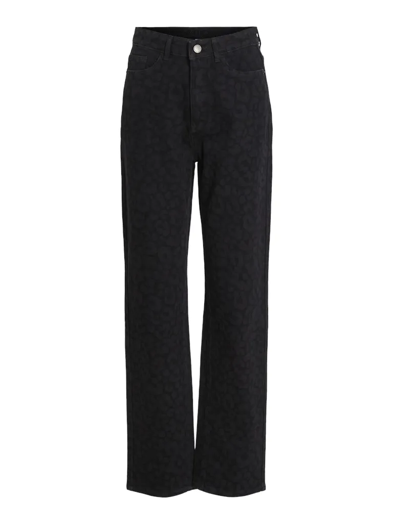 Vila Womens Jeans Kelly Jaf HW Straight Black Beauty/Leopard Wearable Piece Casual Staple