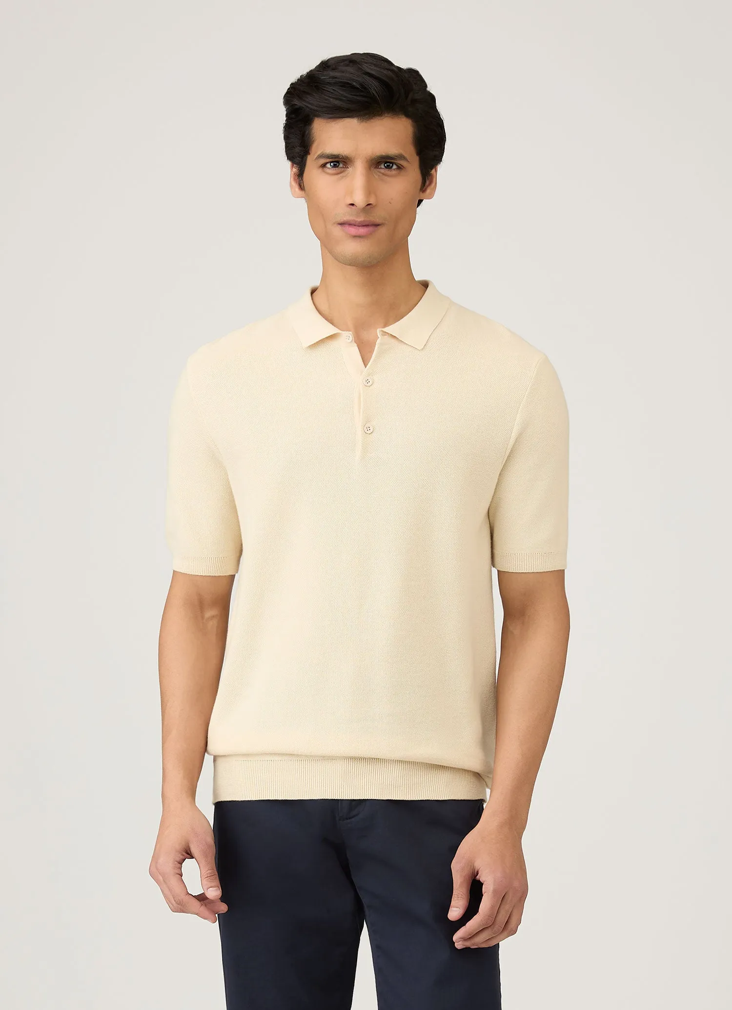 Men's Knit Polo Shirt in Ecru All-Purpose Wear Bold Look