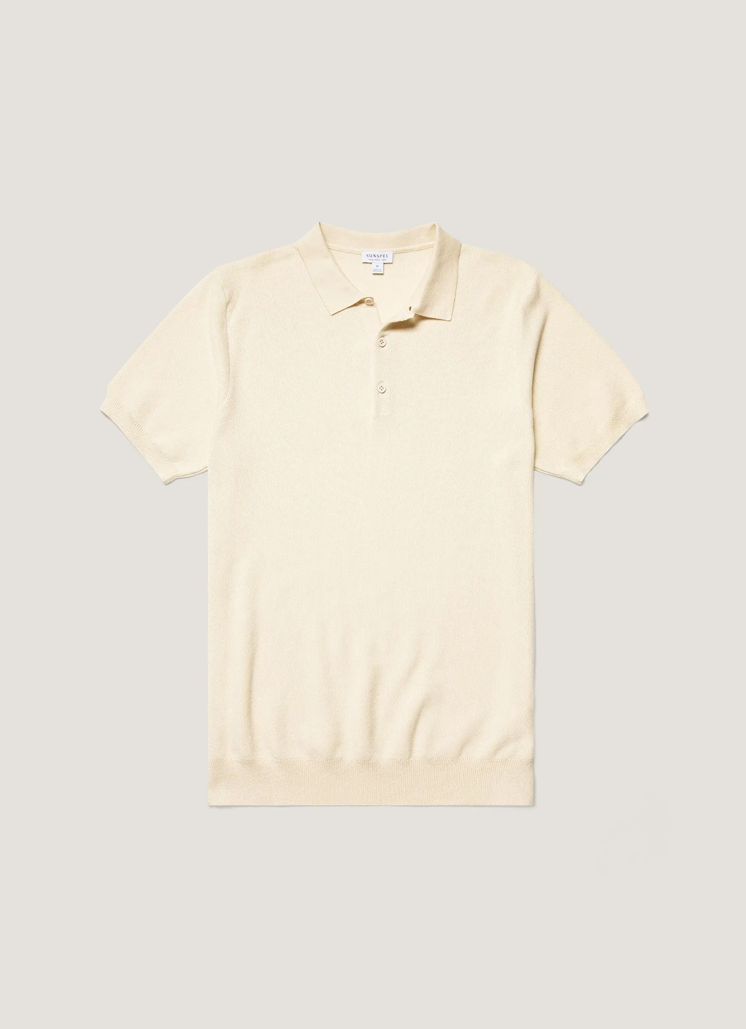 Men's Knit Polo Shirt in Ecru short sleeved