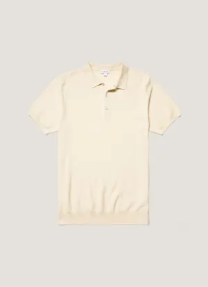 Men's Knit Polo Shirt in Ecru short sleeved