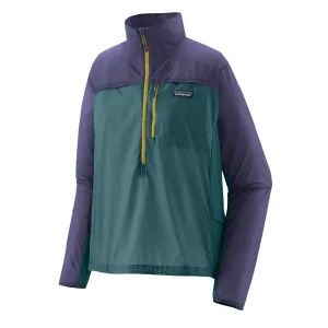 Patagonia Womens Houdini Stash 1/2 Zip Pullover Wetland Blue / Solstice Purple Midday Chill Wireless Headphone Pocket