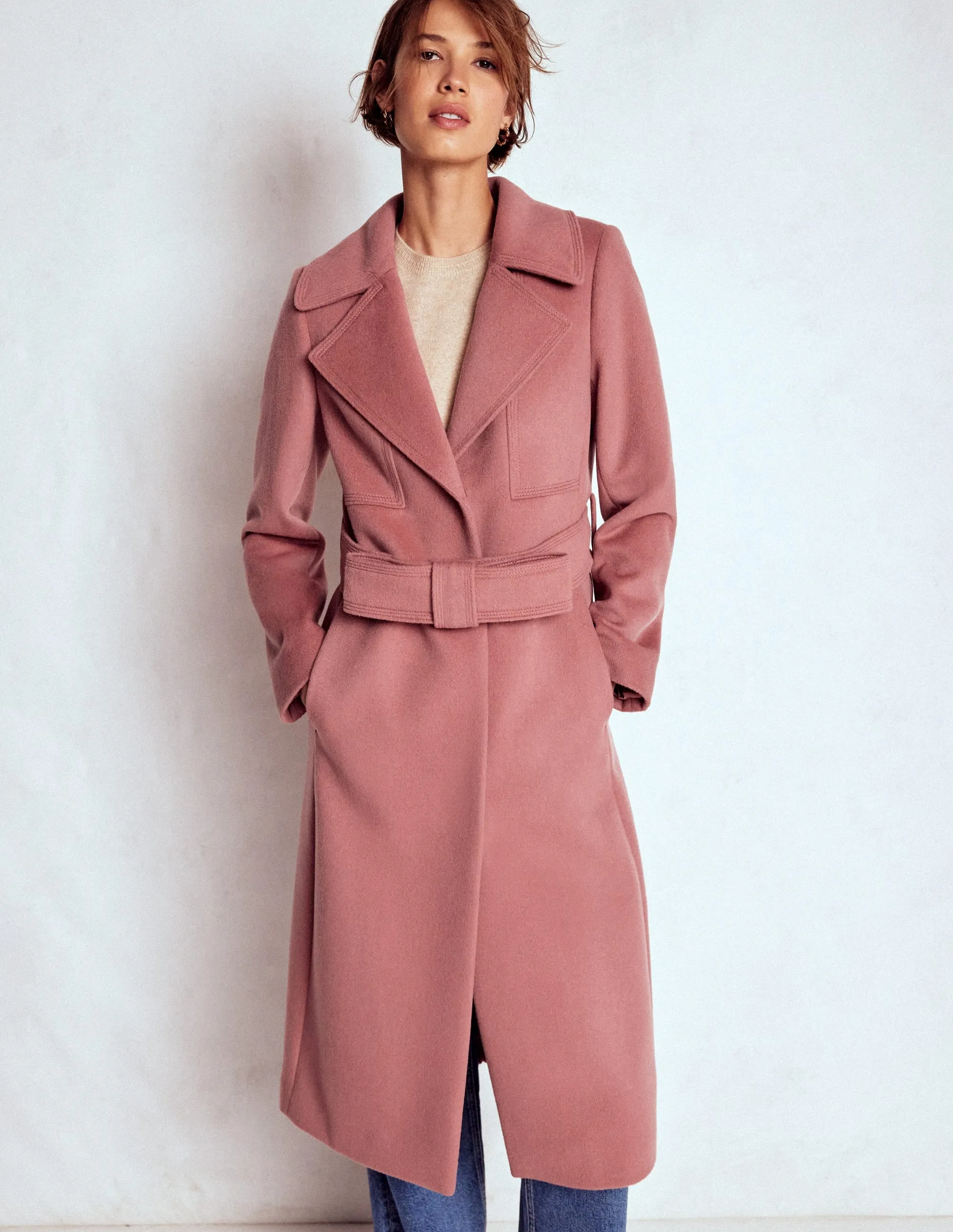 Runway Inspired SiliconeGrip Bow Front Coat-Dusty Pink