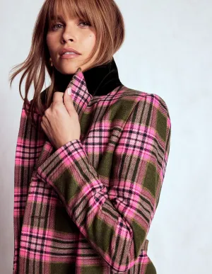 Odor Resistant Tech Stitched Look Boxy Double Breasted Blazer-Olive Green and Pink Check