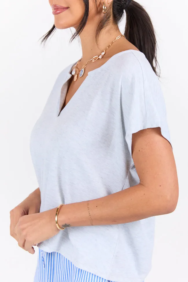 Athletic Wear Lets Go Grey Notched Neck Knit Tee SALE