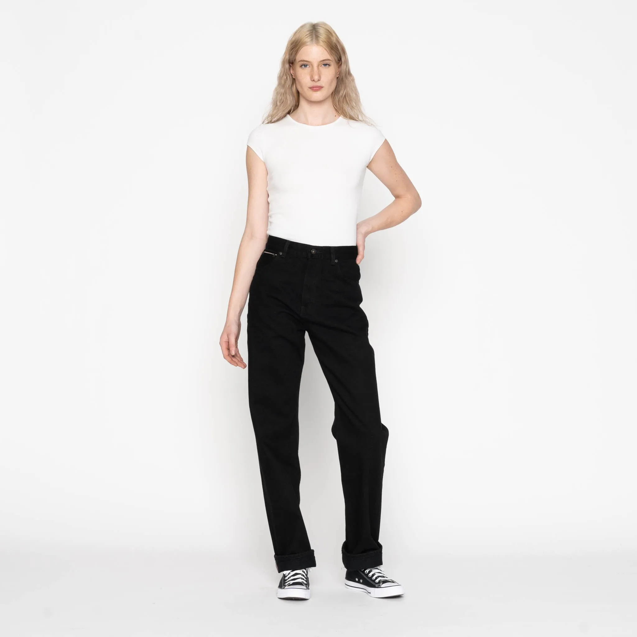 Vibrant Trendy Casual Staple True Girl - Solid Black Selvedge Washed