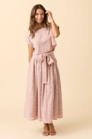 Fairy Touch Cleo Pink Floral Tie Front Skirt Set SALE