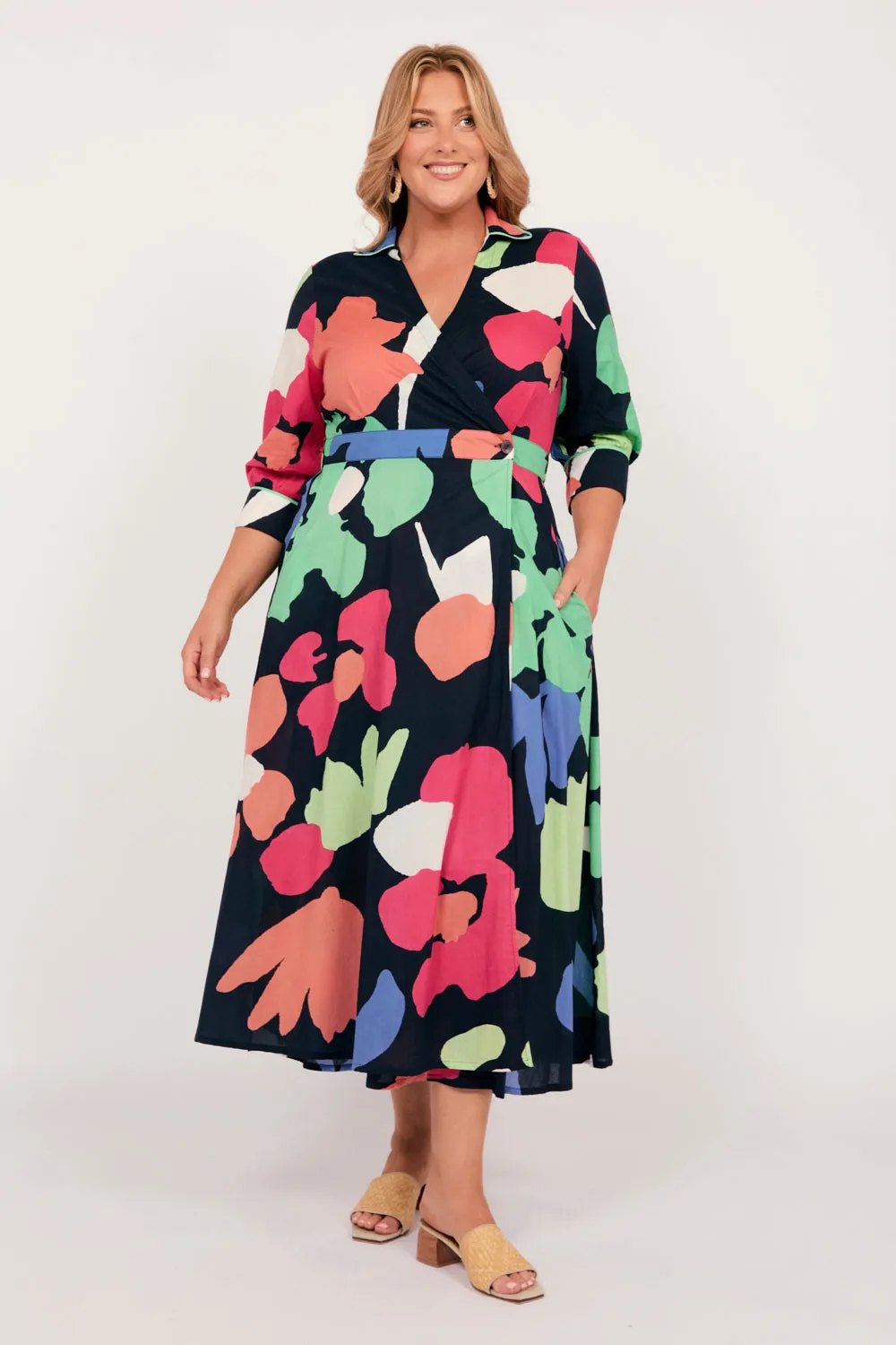 Perfect For Any Occasion Silk Flow Wendy Wrap Dress in Daydream
