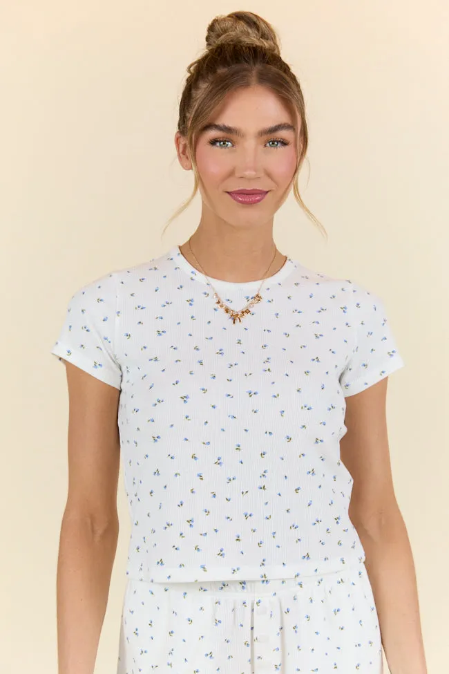 MultiDirectionalFlex What A Dream Blue Ditsy Floral Short Sleeve Pajama Top SALE