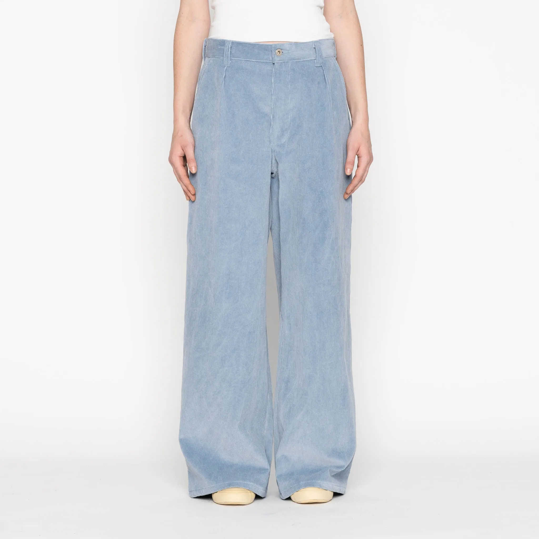 fade resistant color Classic Fit Wide Leg Trouser - Faded Corduroy Organique - Pale Indigo
