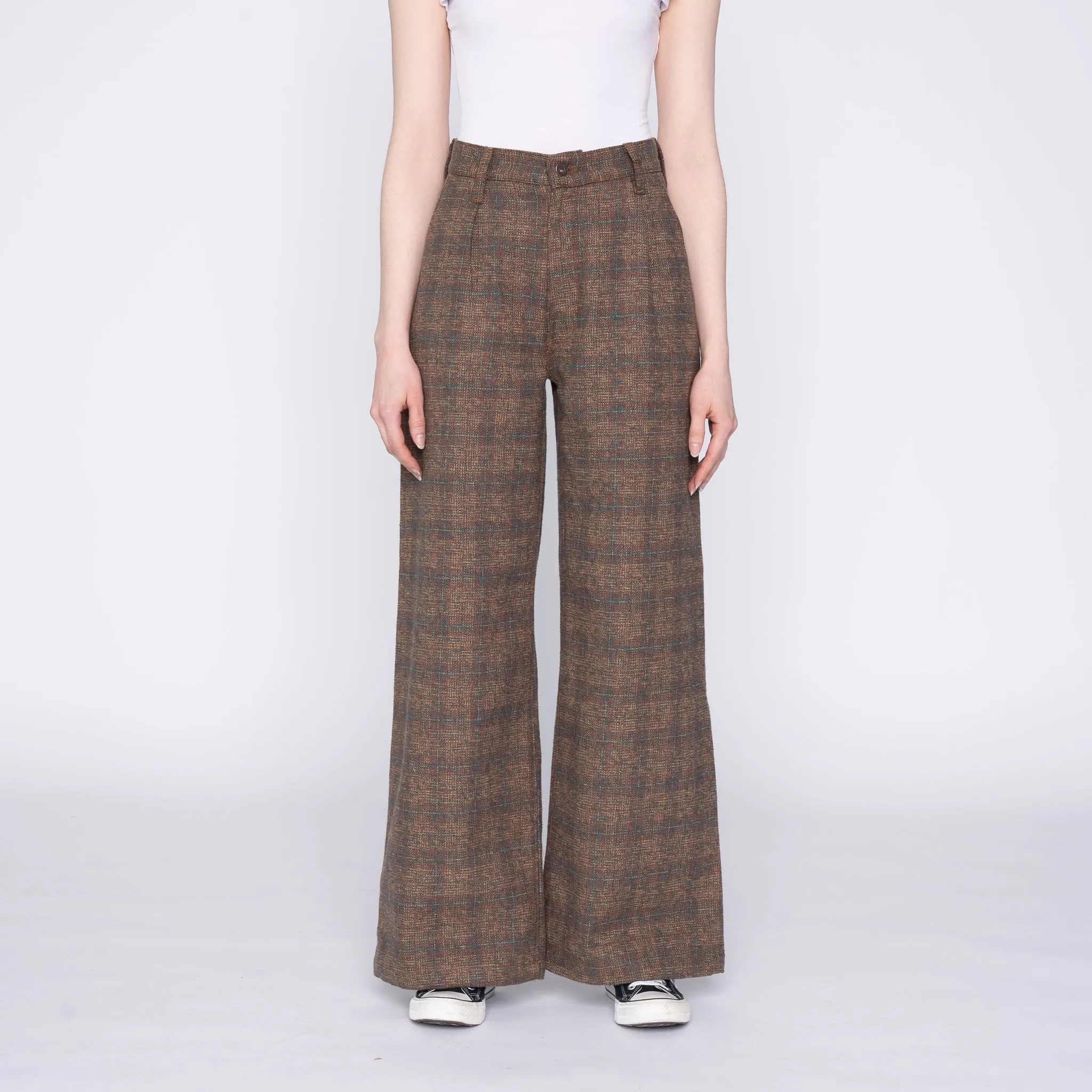 Minimalist Traveler Gear Bold Look Shape Retention Wide Leg Trouser - Triple Yarn Twist Brushed Tweed - Desert Sunset