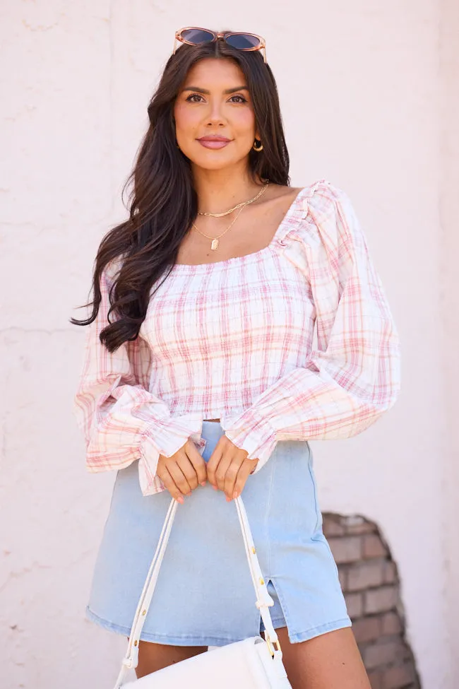Willow Pink Plaid Smocked Balloon Sleeve Top Friend Vibe