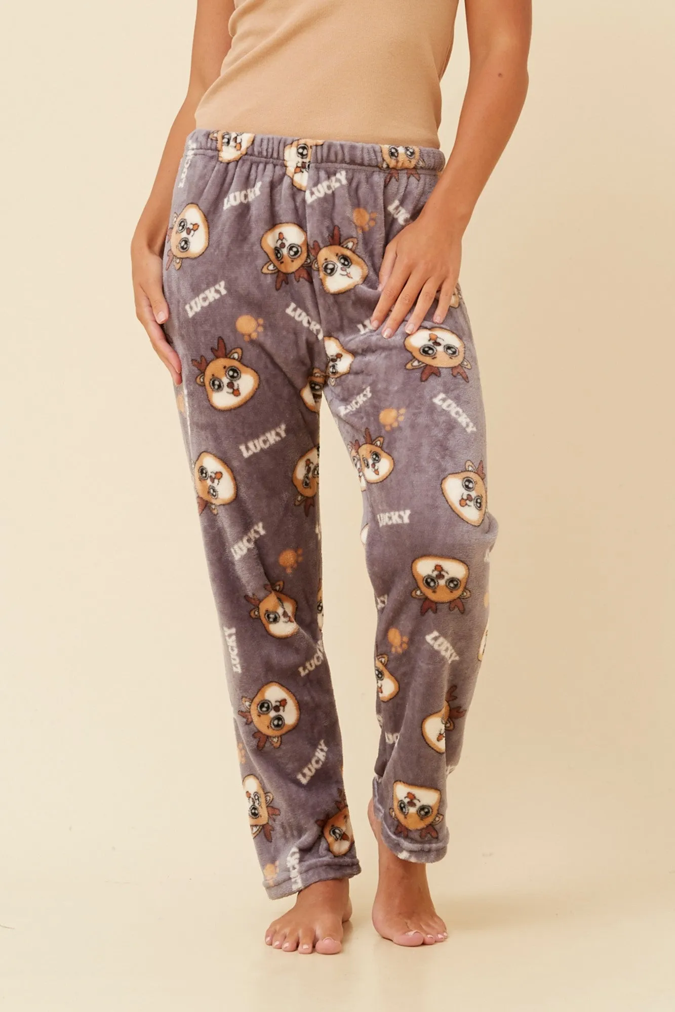 LEE REINDEER PRINT PLUSH PYJAMA PANTS ElasticWaistband