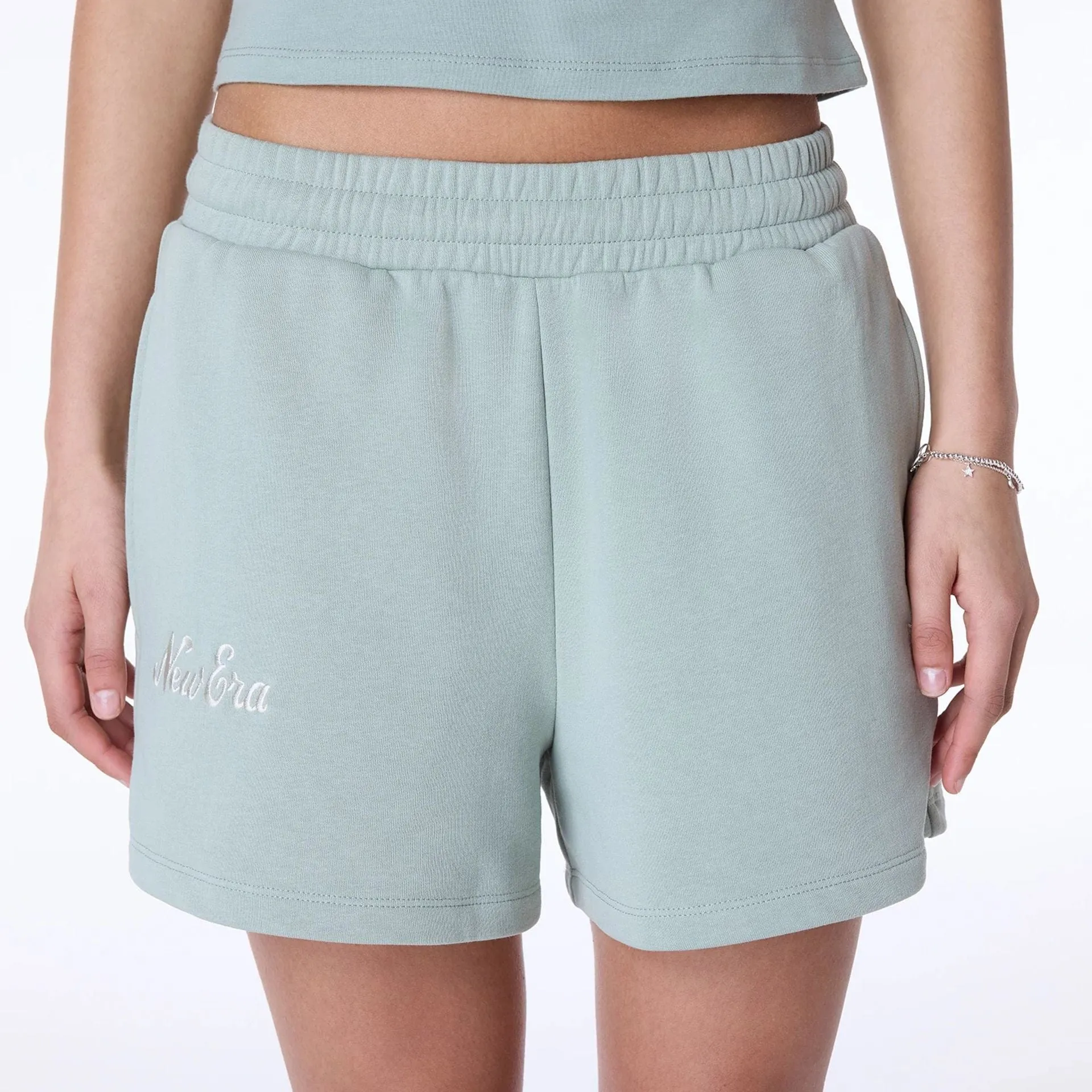 Effortless Style Contoured Articulation Womens New Era Script Pastel Green Shorts