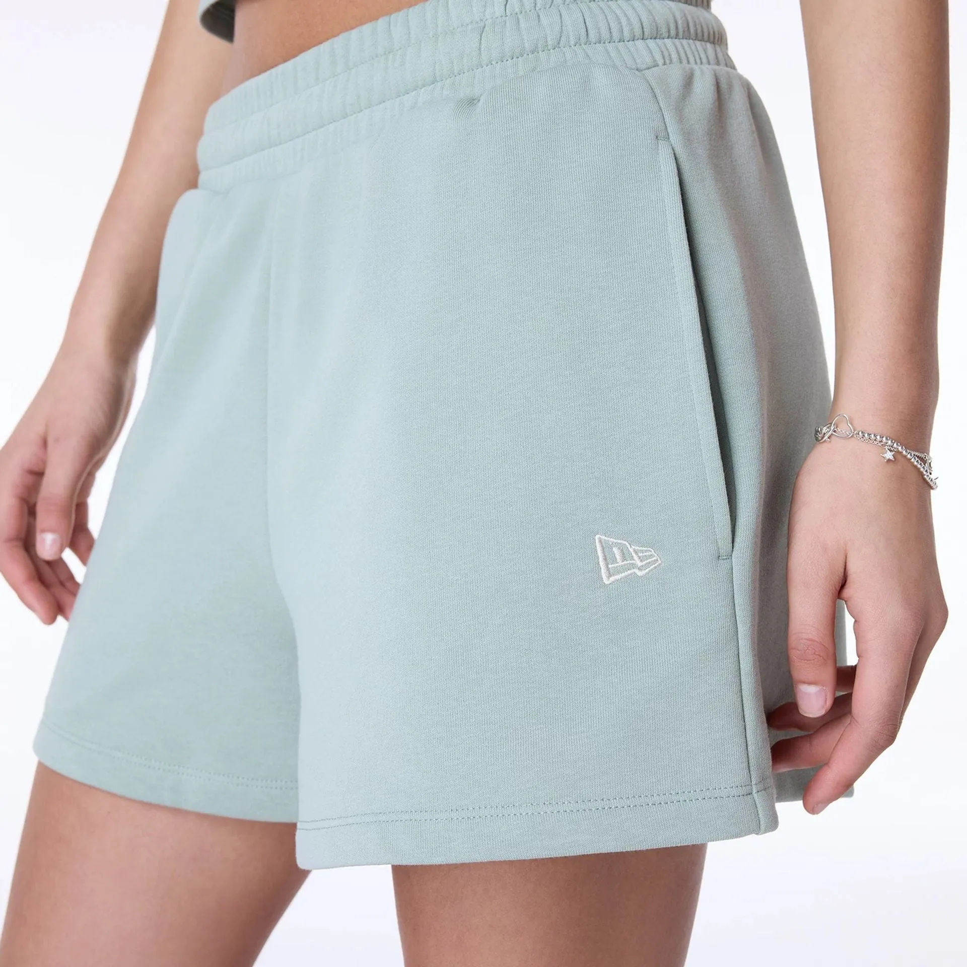 Antibacterial Airflow channels Womens New Era Script Pastel Green Shorts