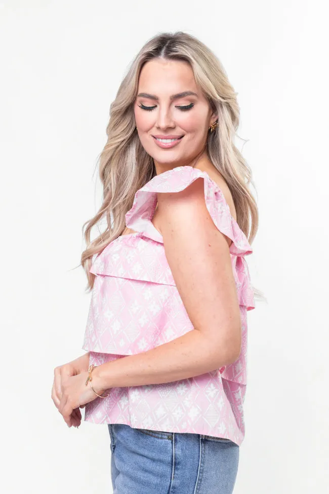 Wonderful Wildflowers Pink Print Button Front Tiered Tank SALE Trust Glow Bold Step