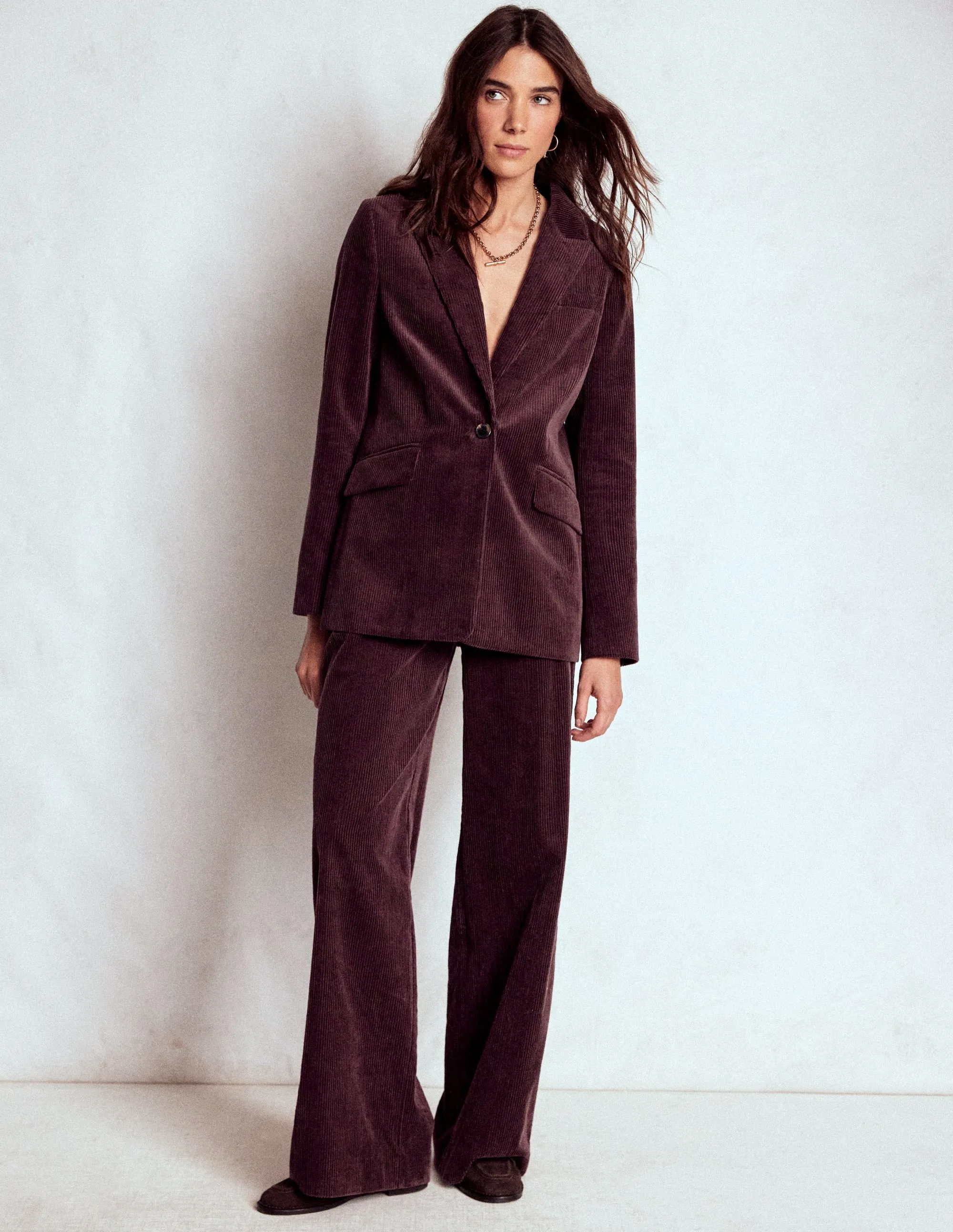 Snag Free Fabric Street Ready Woodbridge Cord Blazer-Deep Aubergine