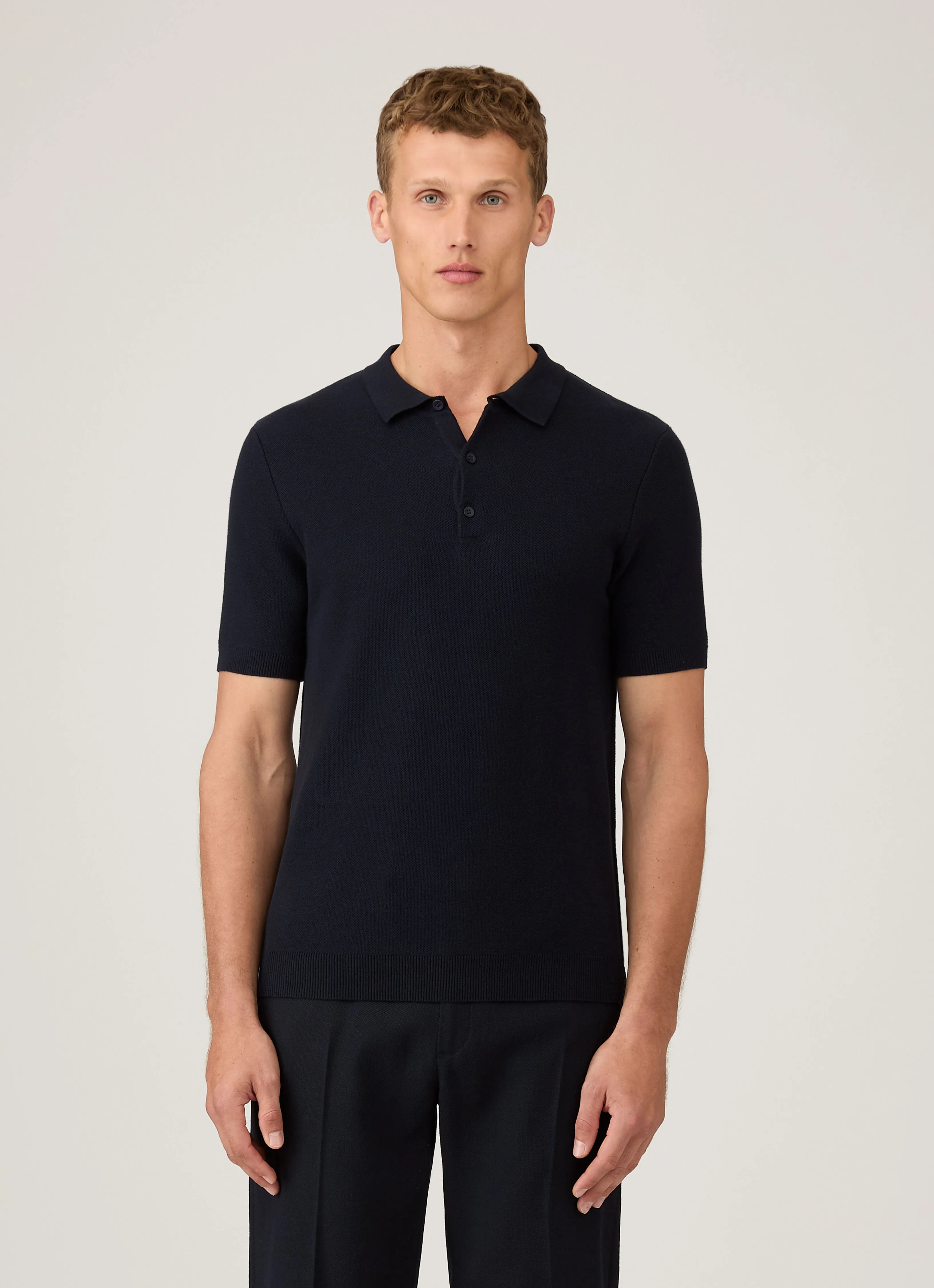 Breathable Style Men's Knit Polo Shirt in Navy
