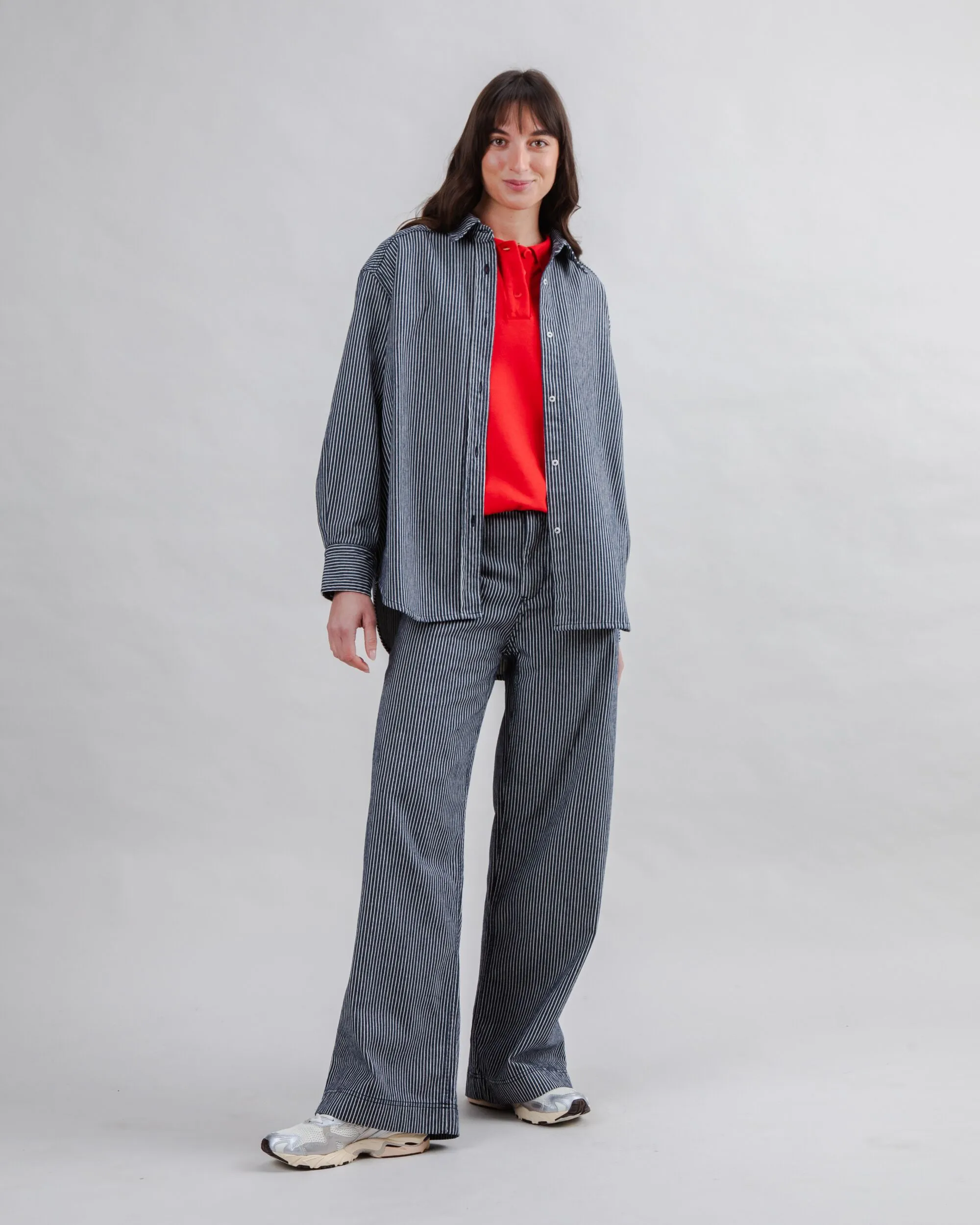 Quality Material Denim Stripes Straight Leg Pants