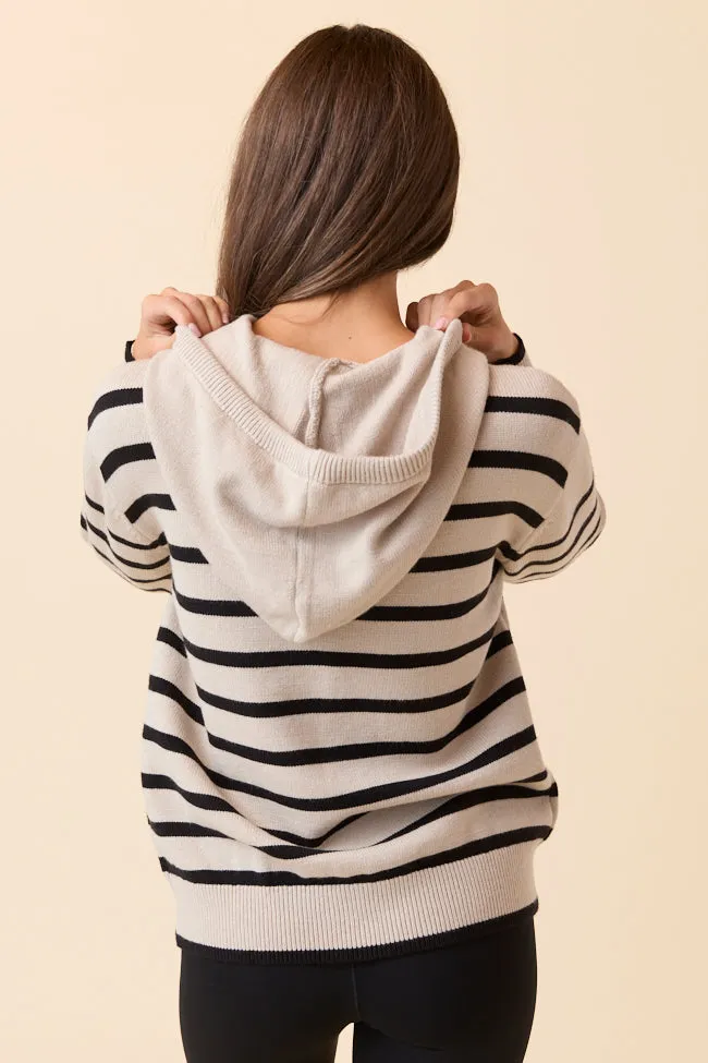 Design Soul Blanche Taupe And Black Striped Hoodie