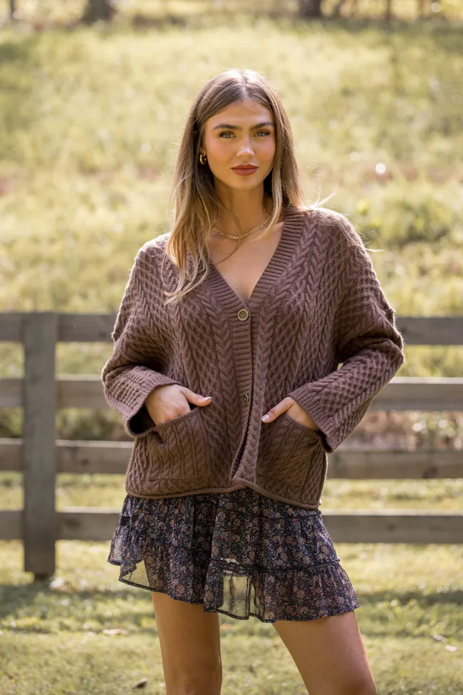 Pippa Brown Cable Knit Cardigan Cozy Jacket