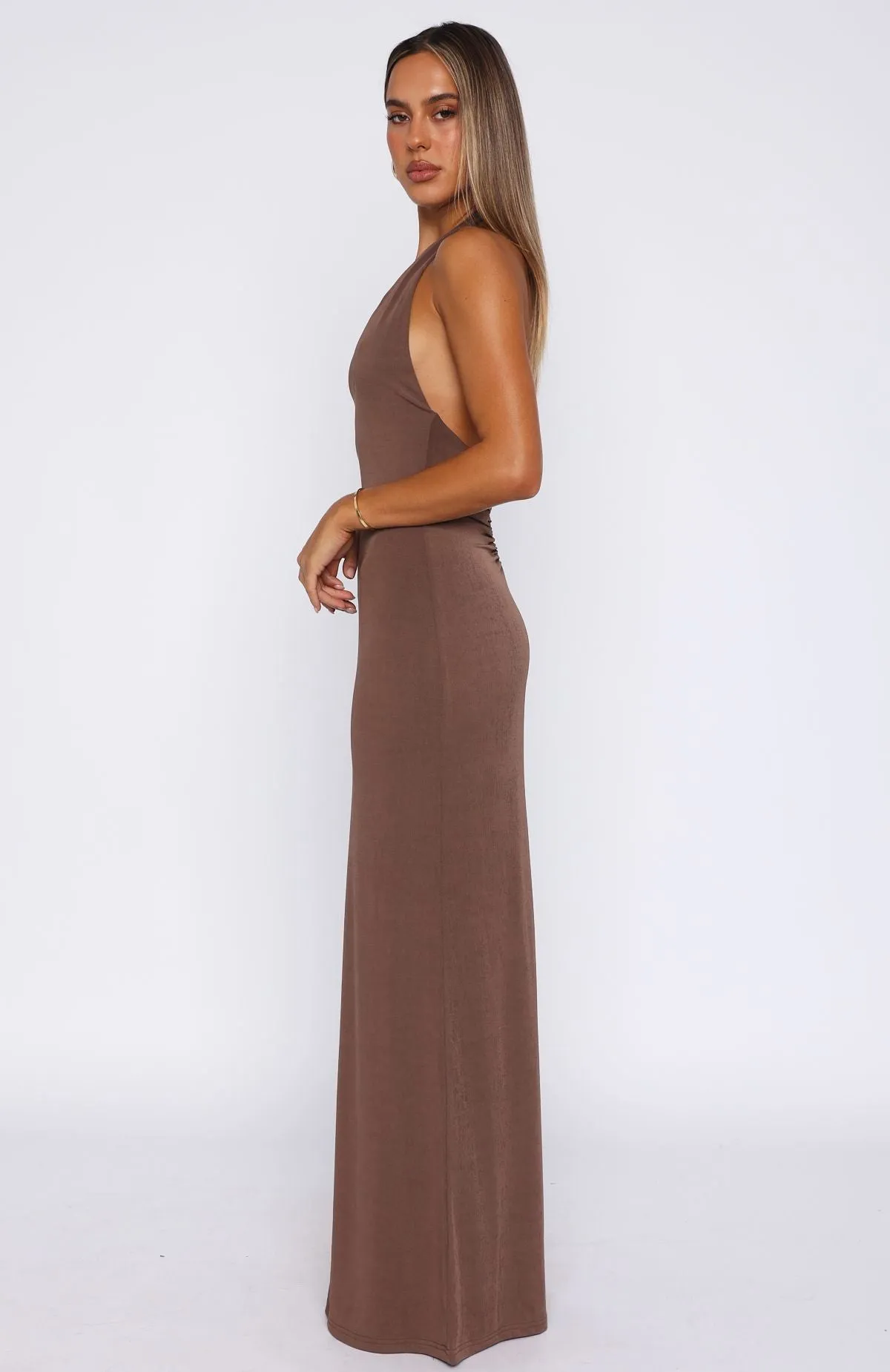 Written In The Stars Halter Maxi Dress Chocolate Elegant Everyday Summer Ready