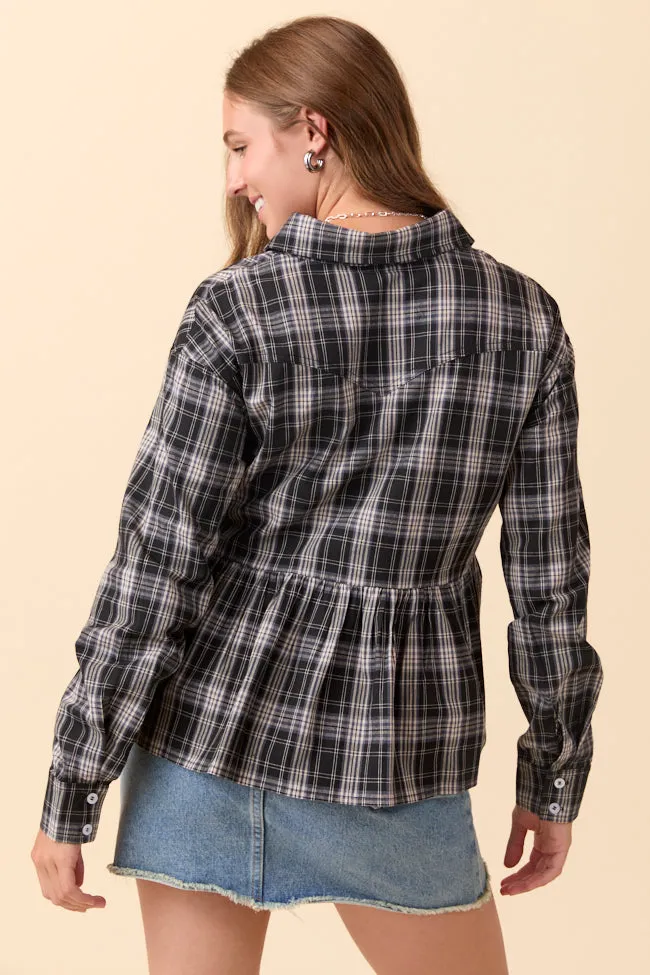 Soft Hoodie Yara Black Plaid Peplum Top SALE