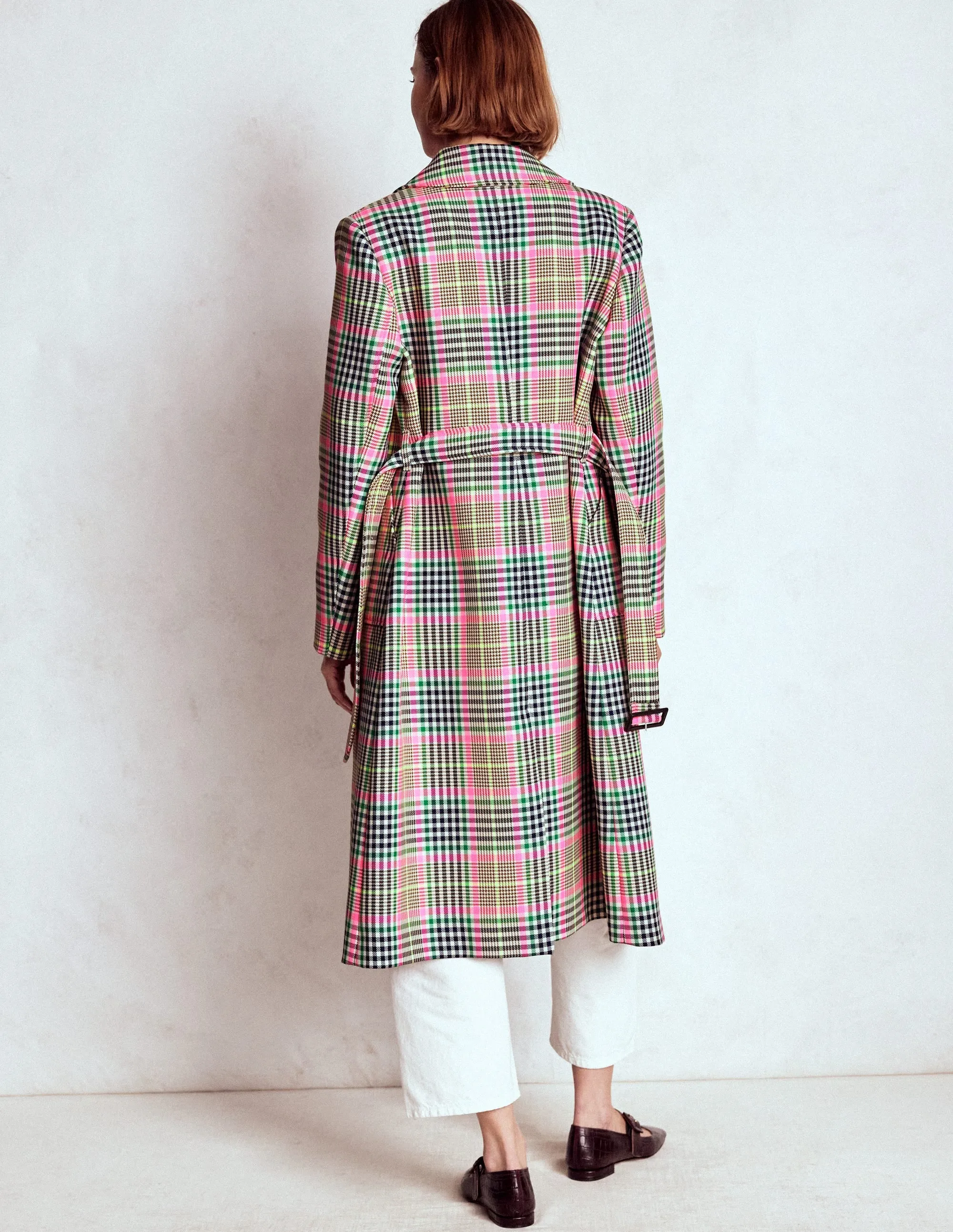 Noise Free Zippers Lancaster Belted Mac-Brown, Neon Pink Check