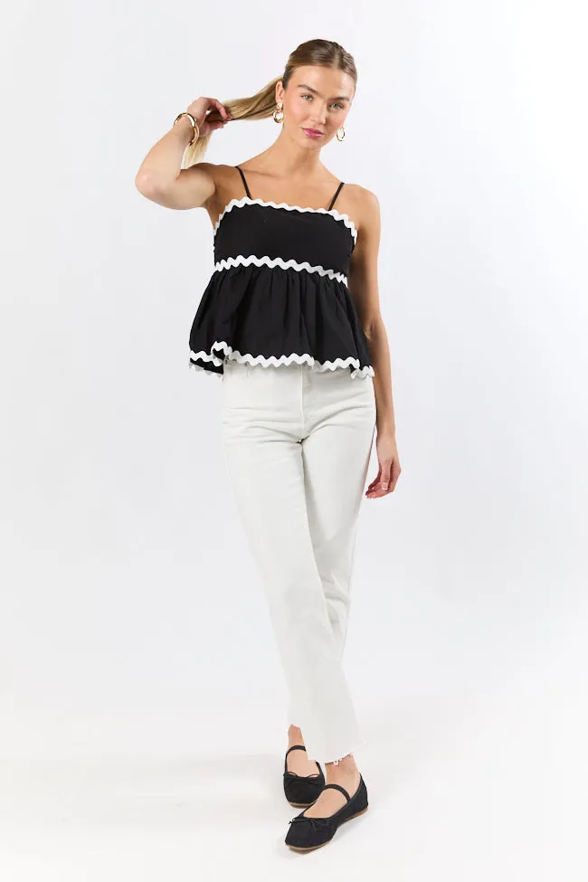 Heartfelt Moment Black and Ivory Rick Rack Trim Tank SALE LightweightInsulation CompressionFreeCuffs